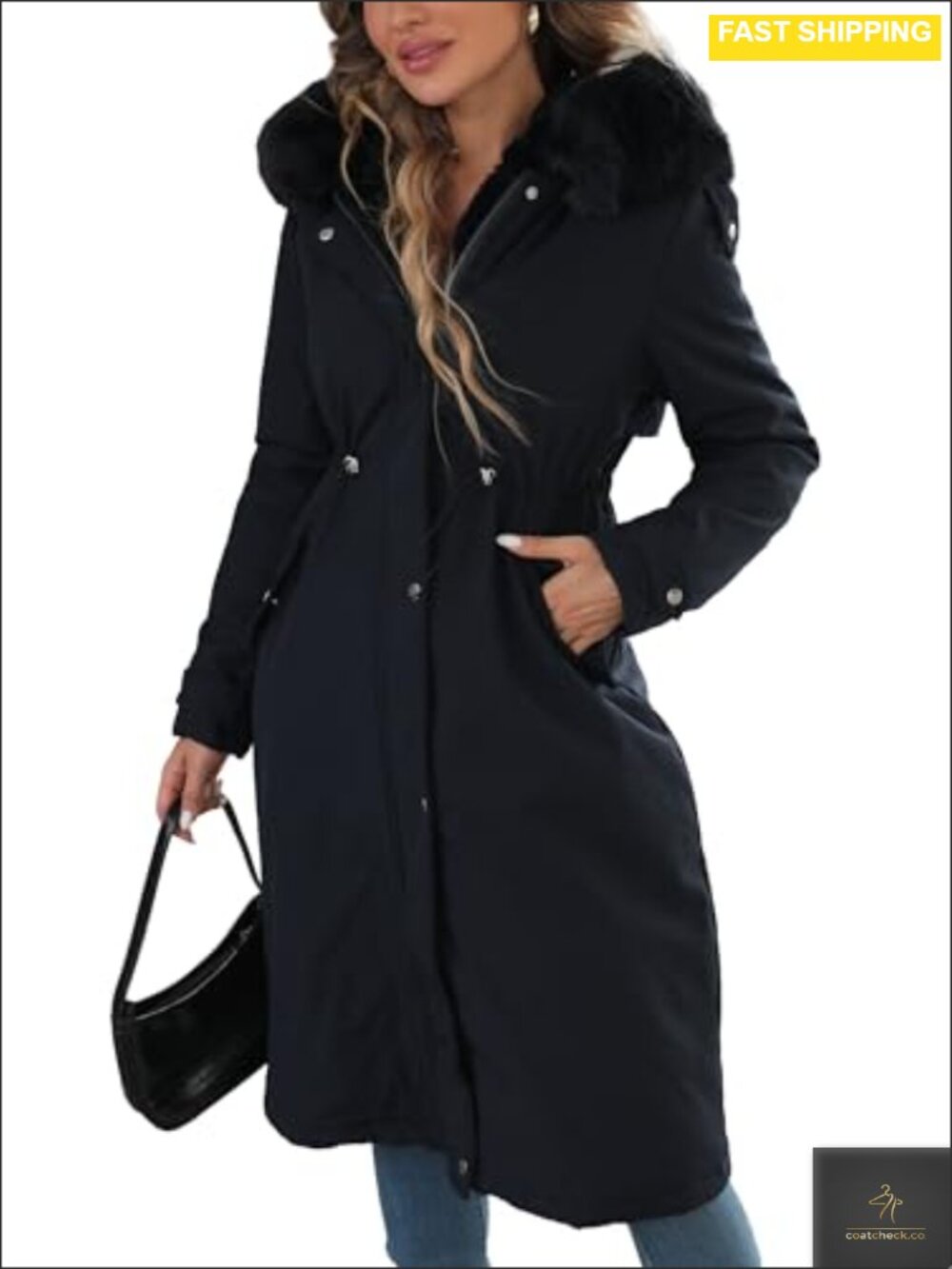 Womens Long Insulated Parka Faux Fur Hood Quilted Winter Coat